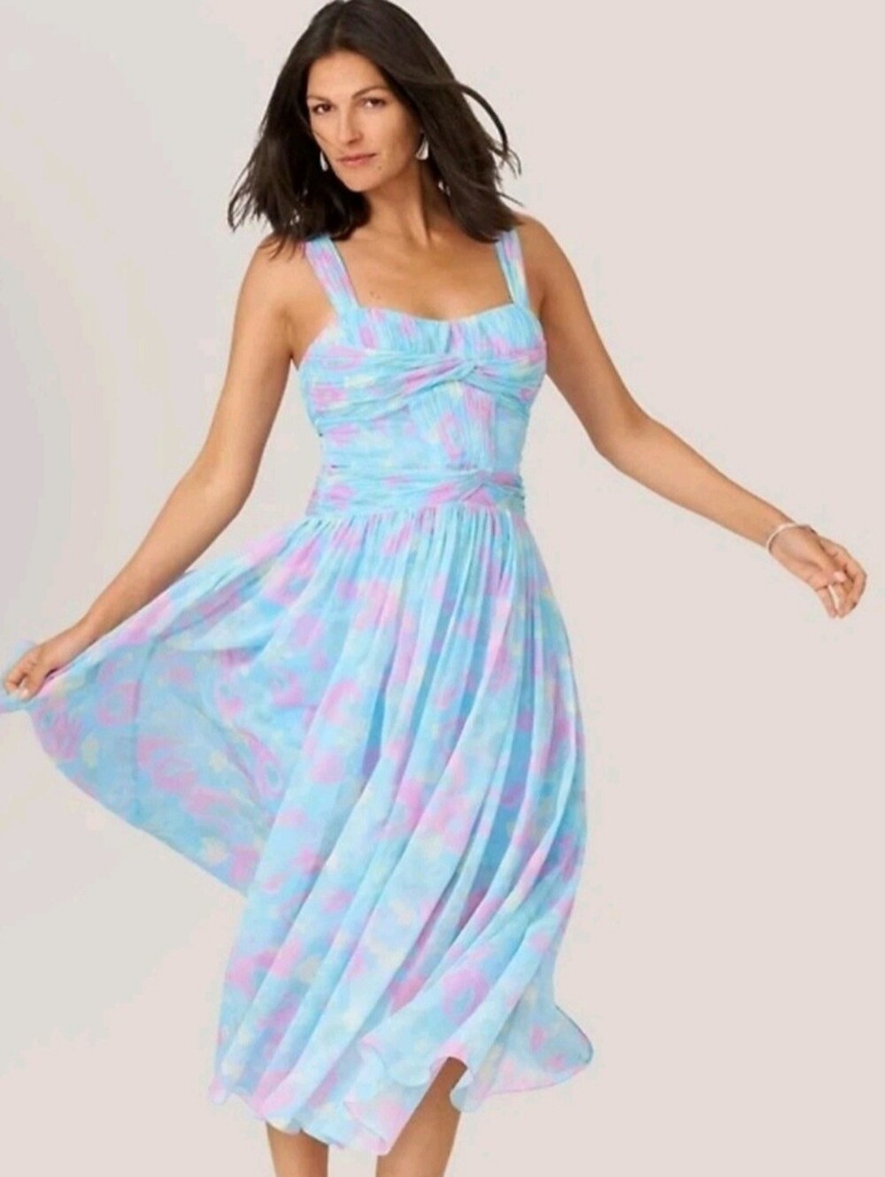 J. Mendel Pastel Blue and Pink Tie-Dye Midi Dress
